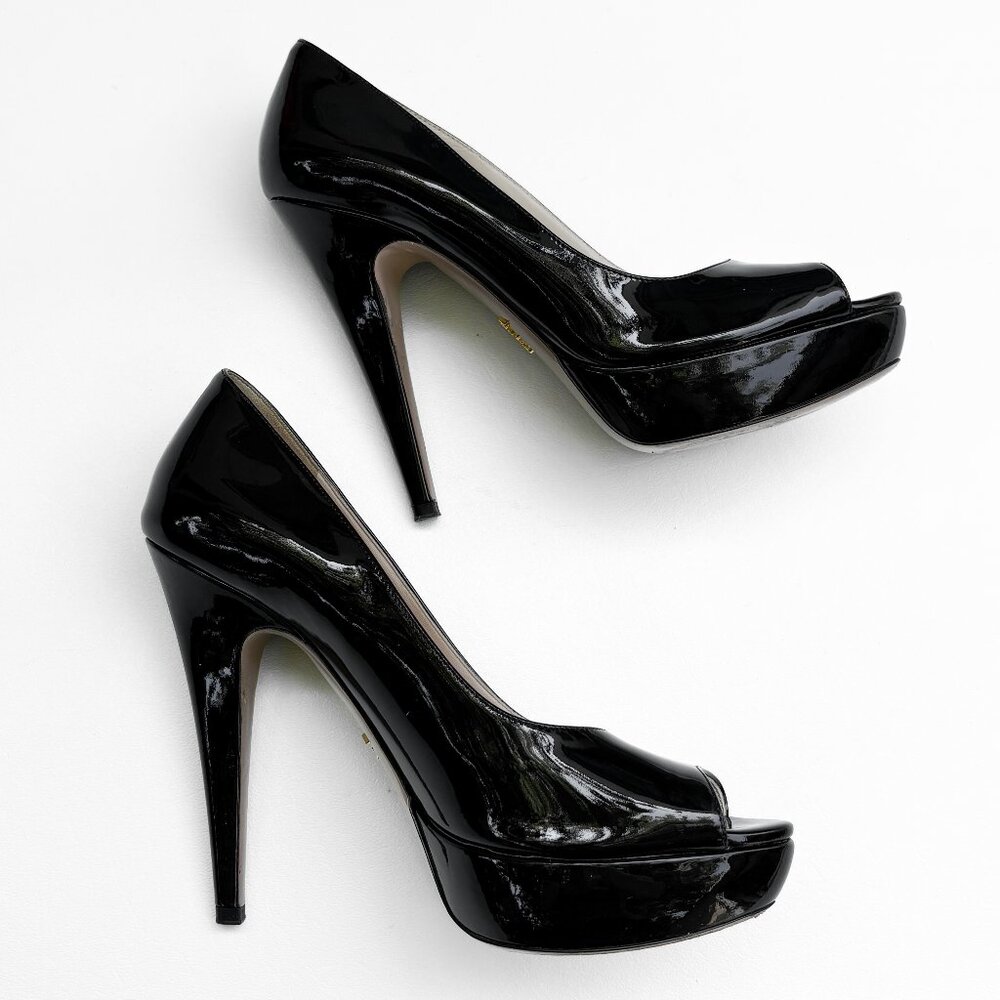 Prada Platform Pumps - Patent Black Leather size 38